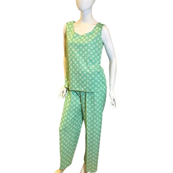 Vintage 1970s Geometric Knit Flare Leg Pants Medium Green - Picture 9 of 9